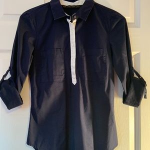 Zara Navy Half Button Down Dressy